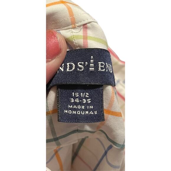 Lands End Mens Multicolor Tattersall Plaid Classic Button Down Shirt Size 34-35 - Picture 5 of 11